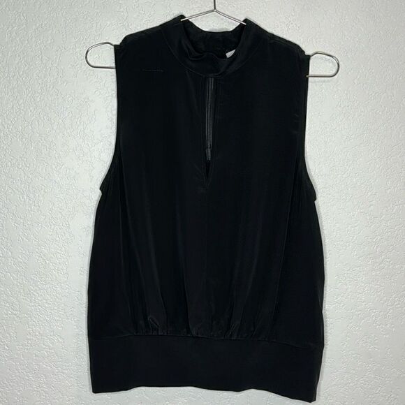 NWT FRAME Mock-Neck Sleeveless Party Top Medium Black Silk - Picture 2 of 14